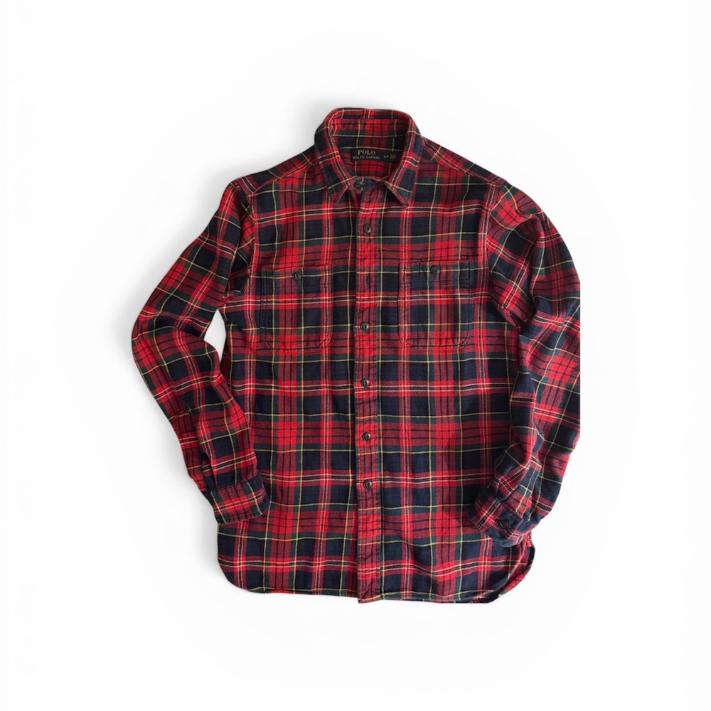 Polo Ralph Lauren Plaid Flannel Shirt Red Navy Button Down Classic Fit